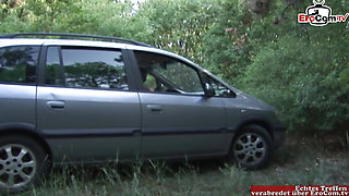 Mature German Milf with huge saggy tits gets fucked by BBC outdoor and in car