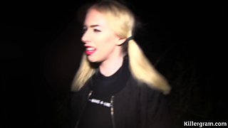 Blonde British Slut Goes Dogging and Blows 4 Lads