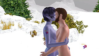 3D Animated Sex Videos: Elf Girl Foreplay with Man - Kissing, Breasts, Pussy Rubbing