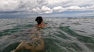 Nudist - Hot Hairy MILF Swims Naked in the Sea