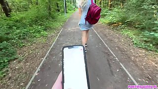 Public Dare - Stepsister Walks Around Naked Outdoors In Park And Plays With Remote Control Vibrator In Her Pussy