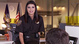 Sexy officer gets her feet fucked and jizzed at the police station