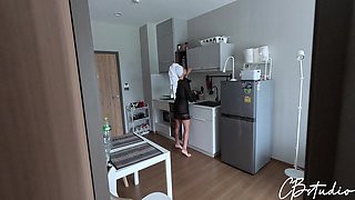 Just Don't Cum Inside Me! Stepmom Let Stepson Fuck Her in the Kitchen