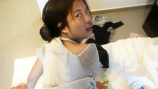 18 Years Old Thai Teen Fucked in Blue Dress and Cum in Mouth