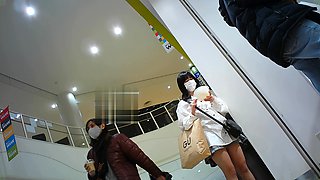 Asian upskirt panties caught by voyeur cam