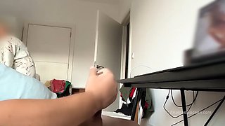 Milf maid caught and watches me jerk off until I cum and helps me with napkins. Public Cock Flashing
