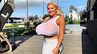 Big Boobed Blonde Masturbates With A Dildo In The Bathroom