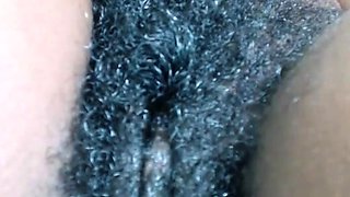 Hairy Black Amateur Close-Up Masturbation Video