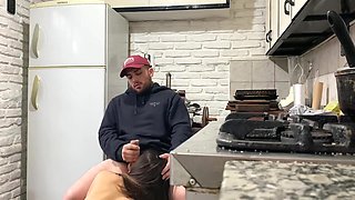 Slim Bootylicious Brunette Hottie Has Fun With Her Husband's Friend In the Kitchen