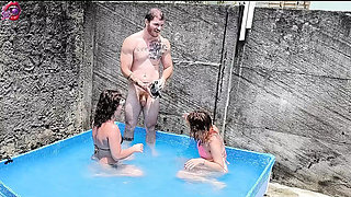 Hot Threesome Fuck with Candy Kush and Carmonaoficial in Pool - Blowjob, Latina, Big Ass, Homemade