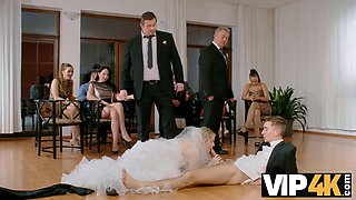 Watch Chris Atharsis' stunning wedding bride get caught in the act and punished with a hard fuck