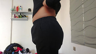 Big ass Indian changing clothes in her room