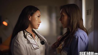 Steamy mom lesbians making out on duty