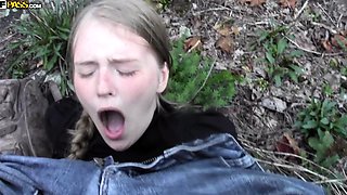 Evelina and Jani fuck in the forest outdoors
