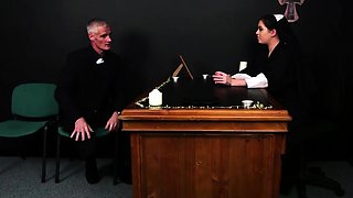 CFNM students and nun suck priests cock