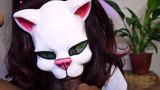 Beautiful and hot brunette with a big tail moaning and cumming, giving her pussy and very tasty spit: Porn