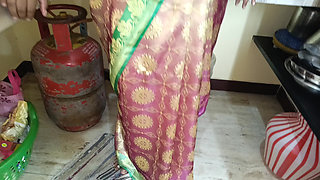 Married women Hot sex while cooking in kitchen
