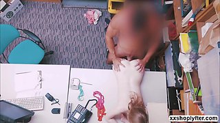 Shoplifter Dolly Leigh kneels down and suck LPs dick