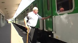 Lucky old fart and teen slut outdoor sex