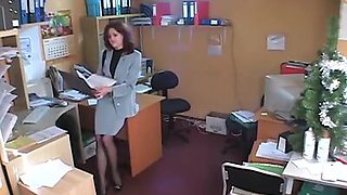 Naked babe having fun in the office!