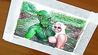 Erotic Art Or Drawing Of Sexy Indian Desi Bhabhi in Love With an Extraterrestrial Alien