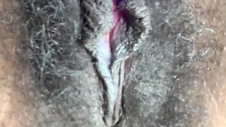 Close up Stimulating My Big Clit Hairy Pussy Creaming