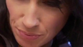 Brunette loves giving blowjob through a wall