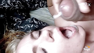 Amazing Stepdaughter eats stepdad's cum in close up and slow motion 2x, 4x.