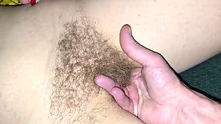 Hairy MILF Gets Fingered Deep - Sticky Pussy Juice All Over His Fingers