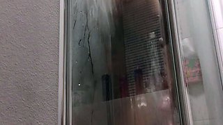Ebony girl showers her big ass amp masturbating