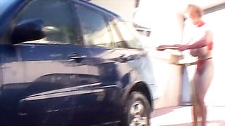 Outdoor sexy car wash with a big-boobed chick Merilyn Sakova