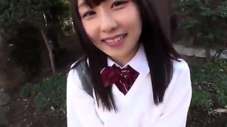 Sweet Japanese schoolgirl gets her peach fingered and fucked