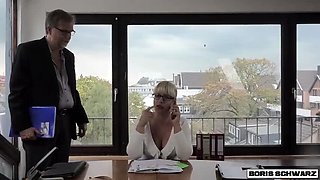 Hot Blonde Secretary Fucks Boss in Office - Big Cumshot on Glasses