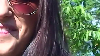 Sexy Brunette Teen Kattye Flashing Boobs and Pussy at the Park