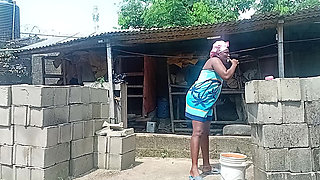 Sexy Village Girl Bath Outside the Compound