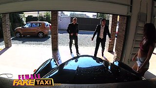 Female Fake Taxi Sexy cab driver double facial threesome