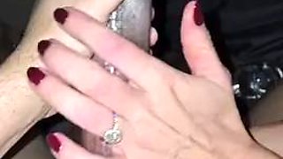 I test out vibrators on my clit while he pumps his cock until he cums into a glass and I swallow his load