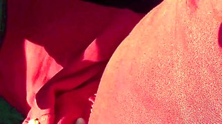 MILF plays with cock in the car