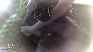 Riding Stick Shift and Squirting in My Car Leather Fetish Gone Wild with Leather Gloves, Leather Pants, Leather Dress, Leather