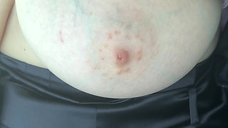 Exhibition in Micro Satin Skirt Without Panties and Transparent Pink Top in Public