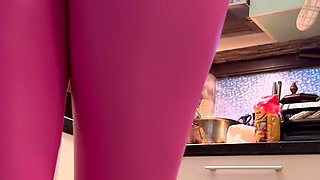 Pink Leather Leggings & Cameltoe Tease in the Kitchen