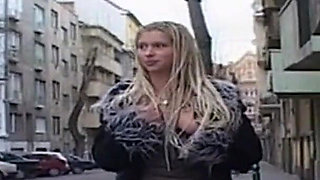 Snowy Exhibitionist Flashes Pussy and Ass in Public