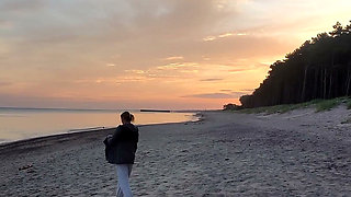 POV. You Watch as a Busty Model, of Your Presence, Strips Naked on the Beach, Bathes, and Plays in the Sand.