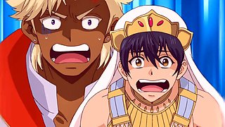Titan dominates bride in bed after erotic anime feast