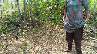 Step brother enjoying housewife breast squeeze in outdoor forest side