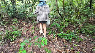 Thai Girls Walking and Talking and Picking Mushrooms in the Forest, Secretly Showing in the Deep Forest Clear Thai Voice