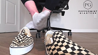 Sneaky Office Foot Tease in Checkerboard Vans - Toe-only Strip & Intense Barefoot Play POV