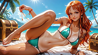 Nami Fucked Hard by Luffy and Zoro - Threesome on the Beach One Piece Uncensored Hentai