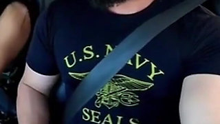 Traffic Blowjob: Exhibitionist Brunette Shows Her Tits and Sucks It All in the Car