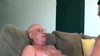 Granny Gives Her Husband a Hand Job at Home